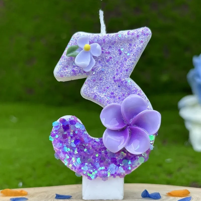 Lila Blume 0-9 Zahlen Kuchen Kerze Geburtstag Erinnerungen Dekoration Kerzen Mädchen Junge Nummer Hochzeit Dekorationen Kerzen