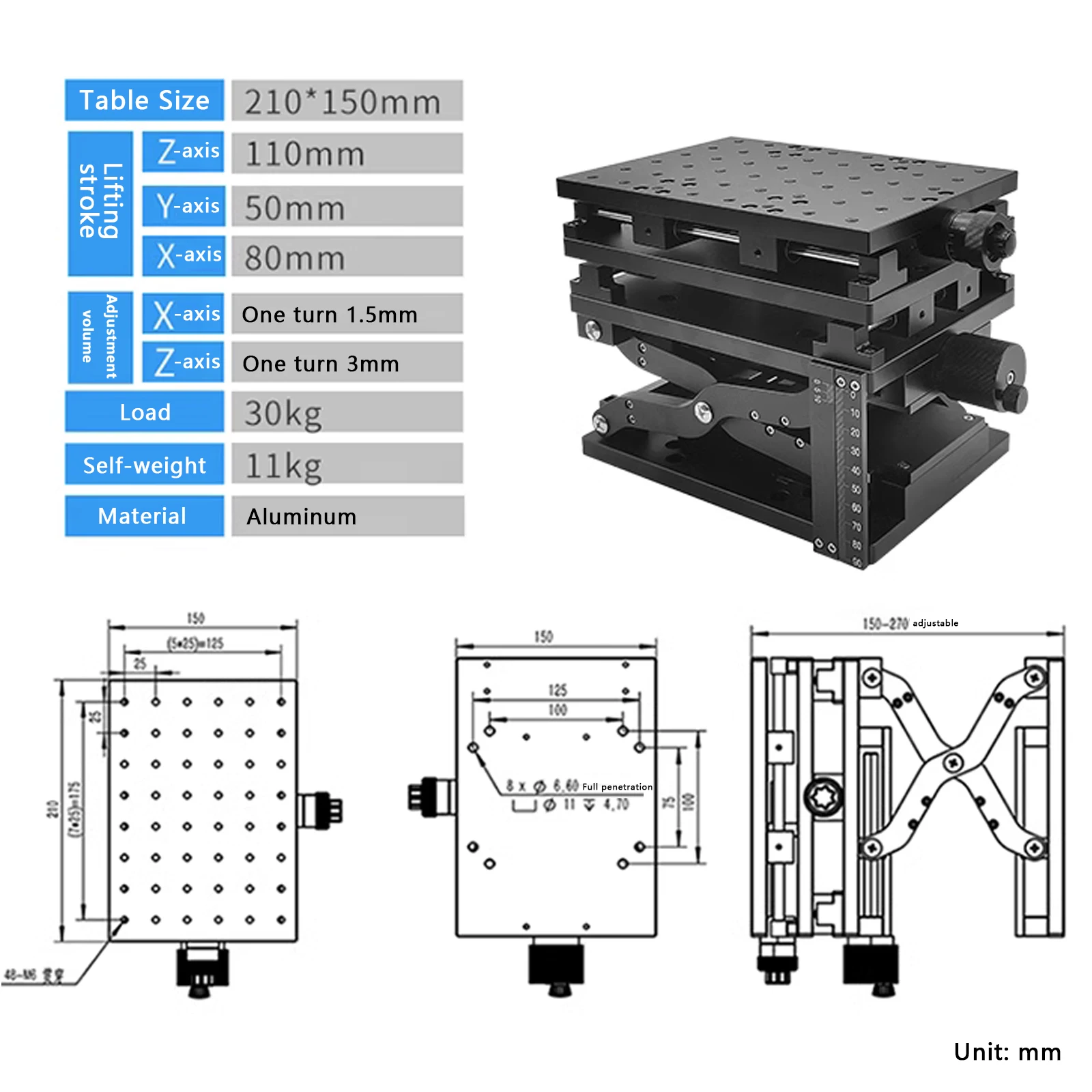 Manual fine-tuning platform High Precision Slide Stage 30KG high load Laboratory XYZ Optical Displacement Stage 3D Inspection St