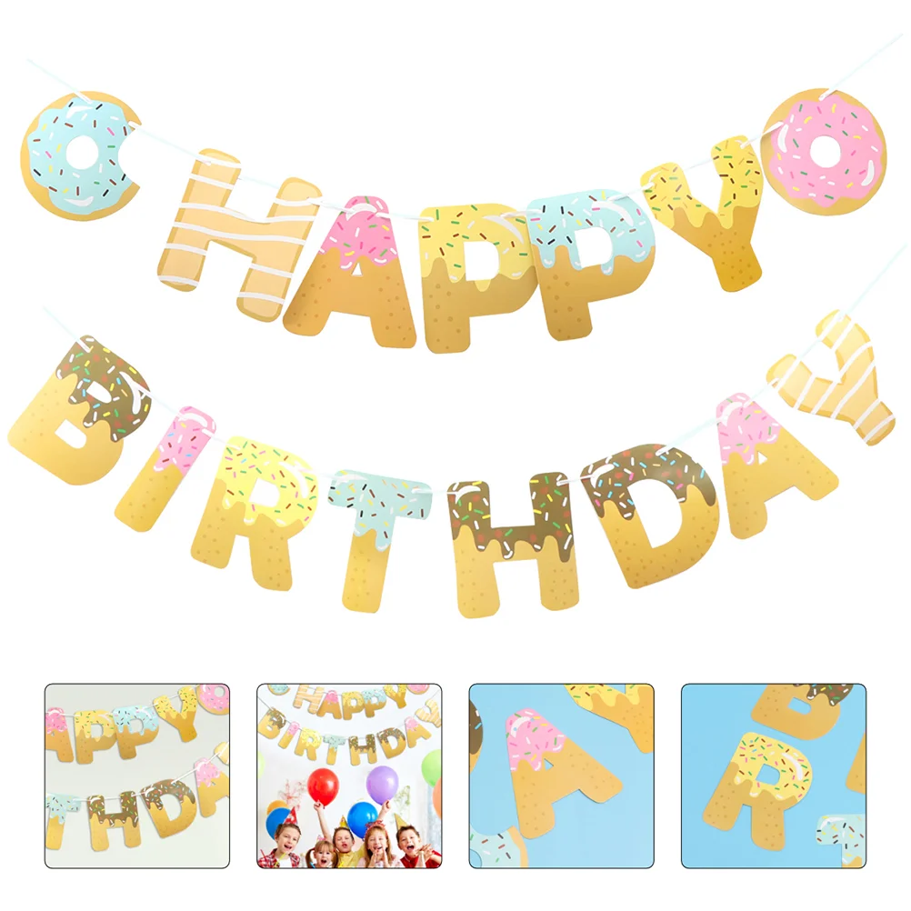 2 Sets Donut Latte Birthday Garland Doughnut Banner Girl Party Letter Paper Baby Ornament