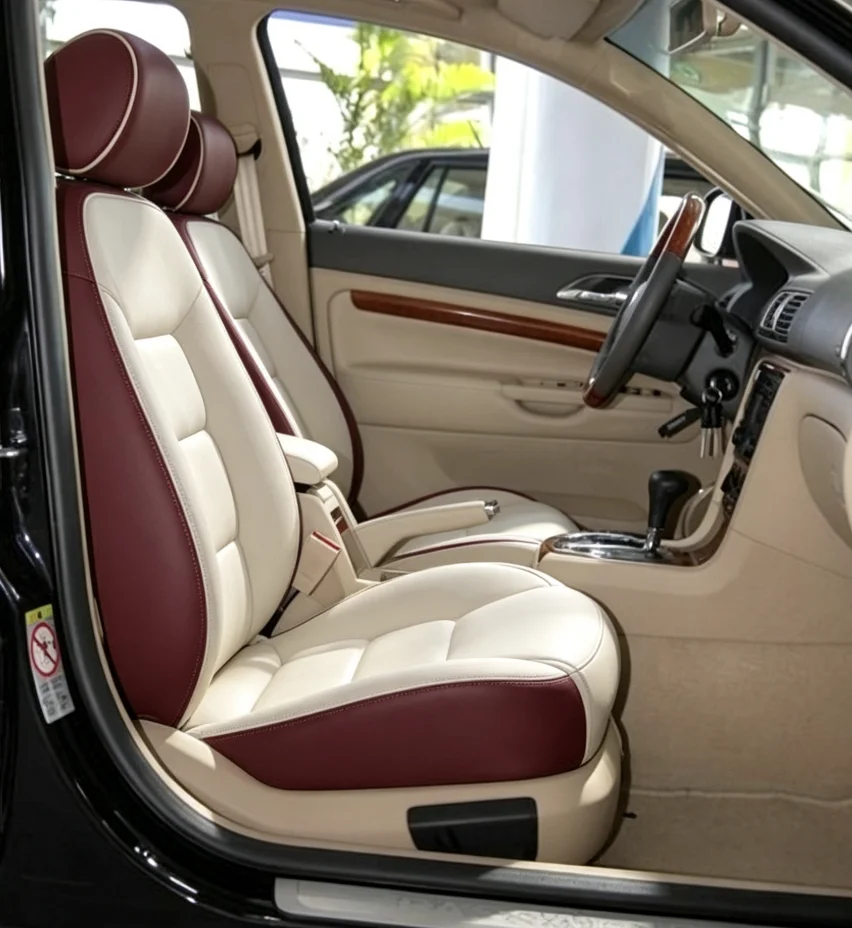 Für Passat B5 2000~2004 Maßgefertigte Autositzbezüge Luxuriöses Nappaleder 100% Passgenau Innenausstattung 360 ° Vollständige Abdeckung – Detail 10