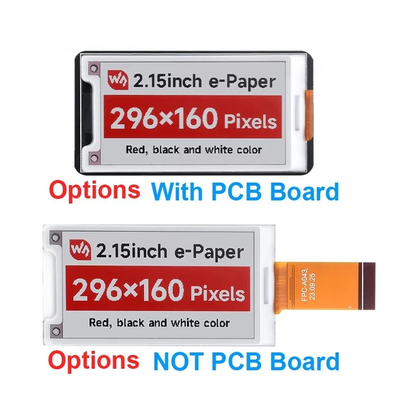 2.15 Inch E-Paper HAT+(B) Red Black White E-Ink Display Module 296×160 SPI Interface Compatible with Raspberry Pi Arduino STM32