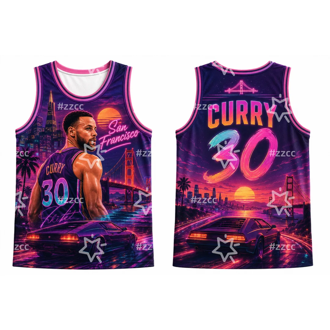 2026 Curry Basketball jersey Retro Miami Coast Graphic T Shirt Men Neon Sunset City Street Jersey Kids Tshirt cycling jersey ﻿ ﻿