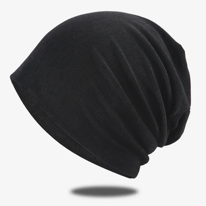 

2024 Solid Color Black Beanies Winter Hat Men Women Cap Casual Double Deck Spring Autumn