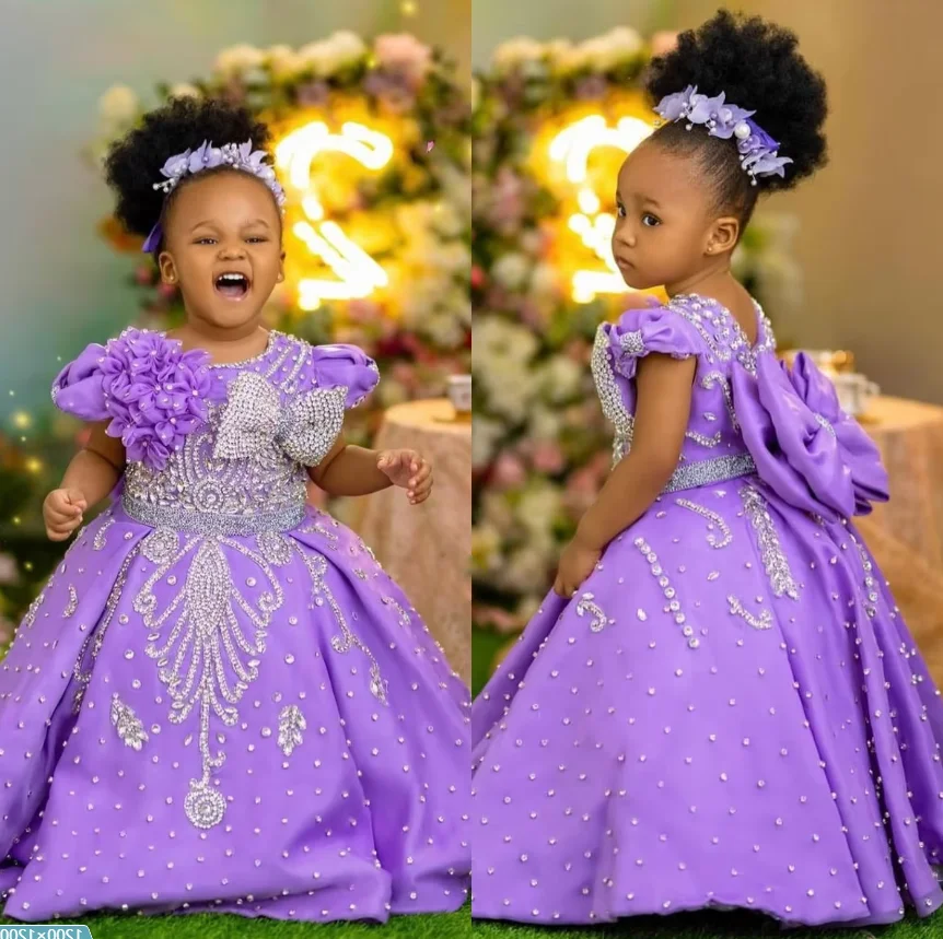 Luxury Lavender Beading Flower Girl Dresses Girls Birthday Dress gorgeous Customized Queen Baptism for Wedding Party Gowns