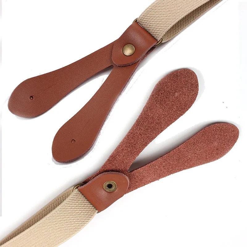 Kemeja kancing suspender Pria Khaki ringan, kawat kulit polos kualitas tinggi tali suspender dapat disesuaikan 110cm * 2cm