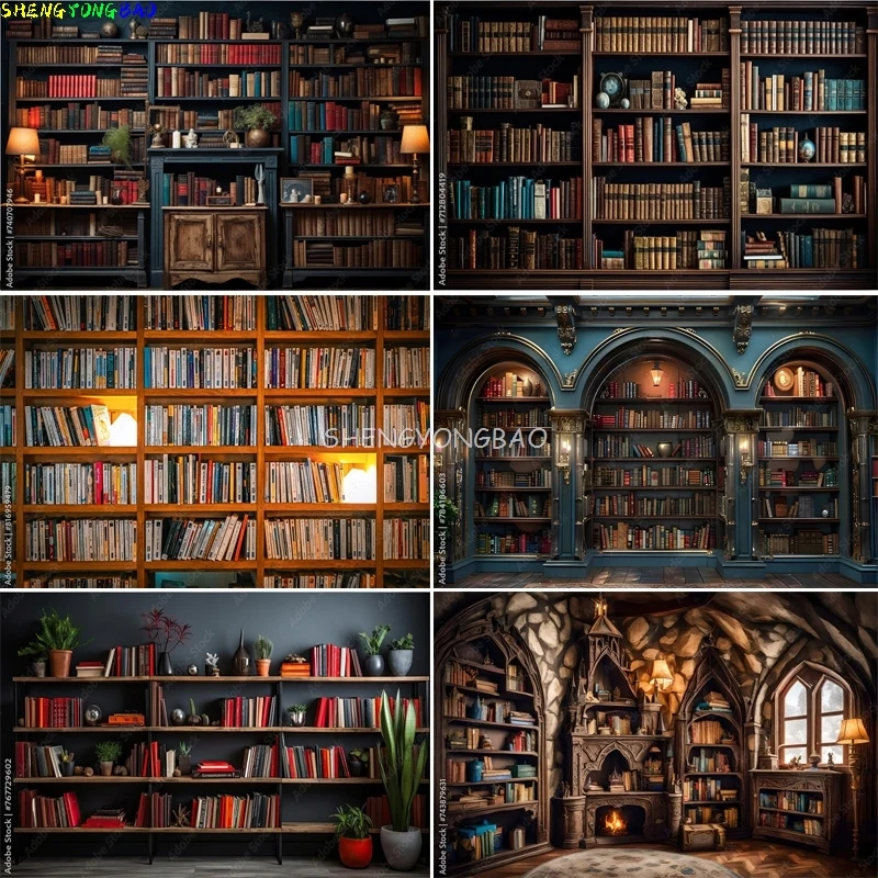 

Baroque Ornate Library Bookshelf Photography Backdrops Props Reading Furniture Bookcase Meeting live Indoor Background JX-07