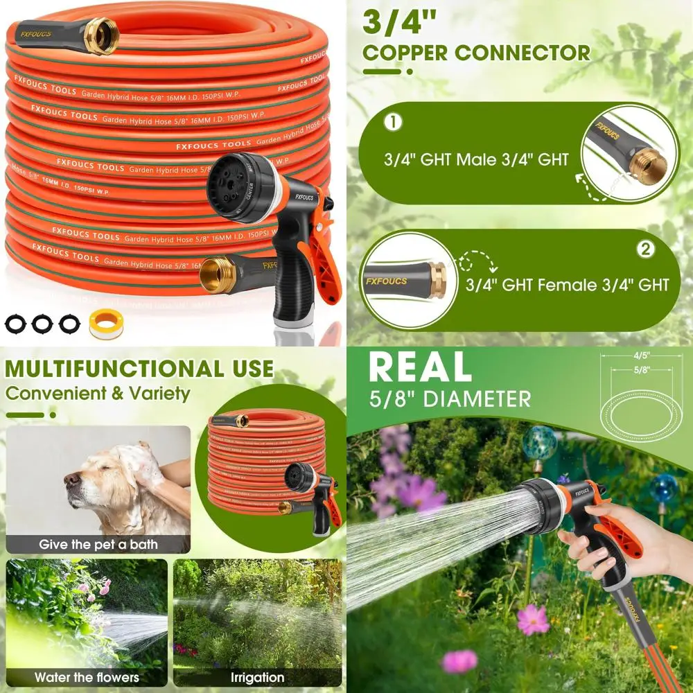 

Flexible Lightweight 5/8 Inch Garden Hose with 600 PSI Burst Pressure, Swivel Handle, and Durable Copper Construction for Heavy
