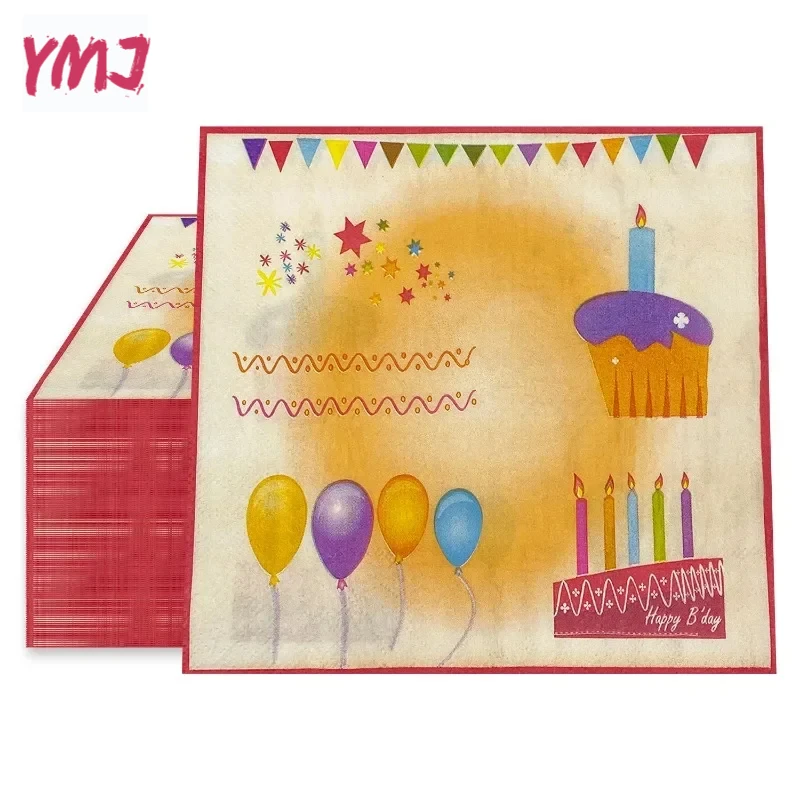 Hot Selling Model Colourful Printed Paper Napkin Birthday Party Disposable Paper Placemat with Cake Pattern 2-Ply 10/20pcs 33cm