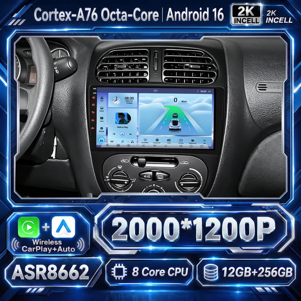 Cortex-A76 Octa-Core Android 16 Car Radio For Peugeot 206 206CC 206SW 2001 - 2008 Player Navigation No 2din WIFI 4G DSP DVD GPS