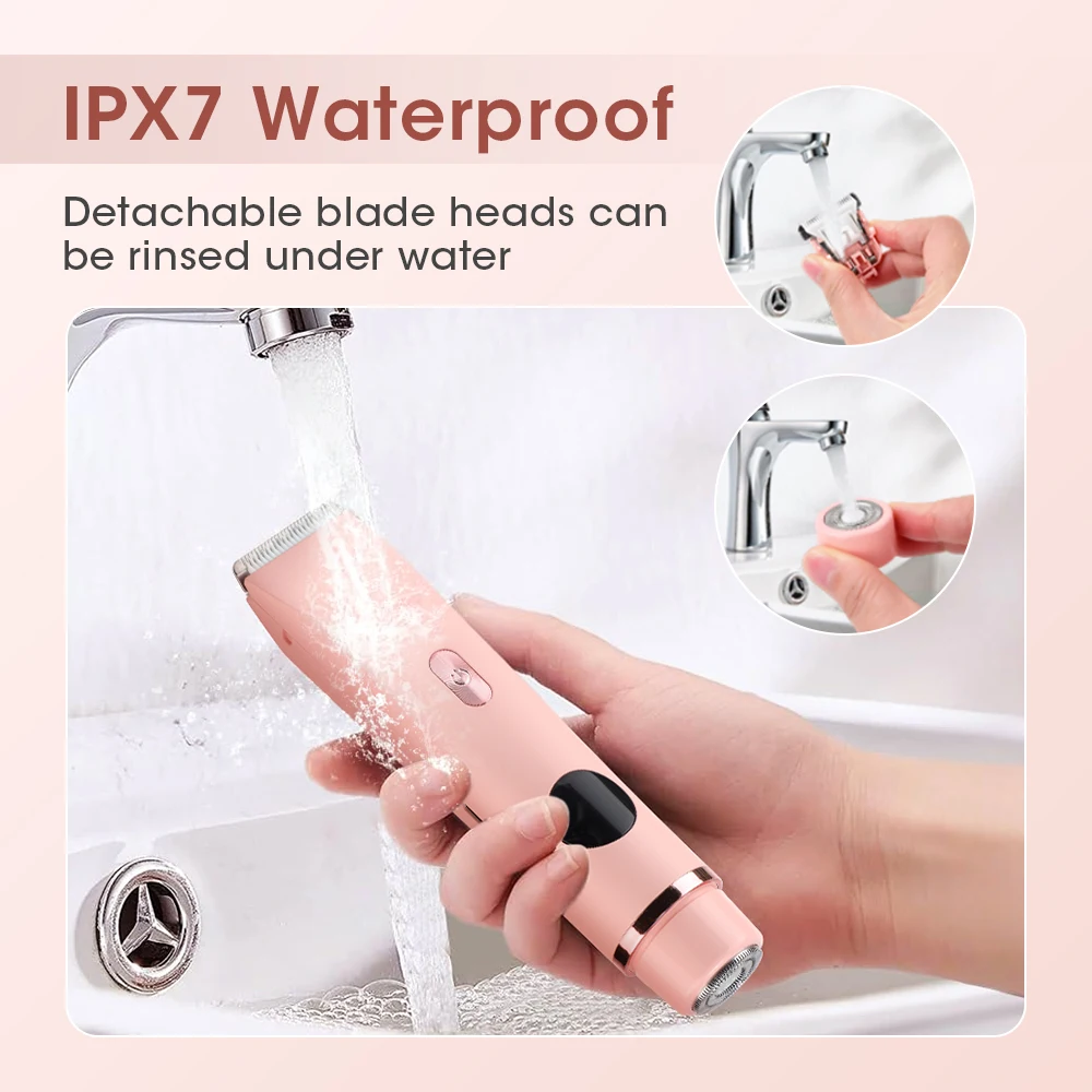 Elektrischer Rasierer für Damen, 2-in-1-Körperrasierer, wasserdicht nach IPX7, wiederaufladbar, schmerzfreier Rasierer für Beine, Arme, Achseln und den Bikini-Bereich. – Detail 7