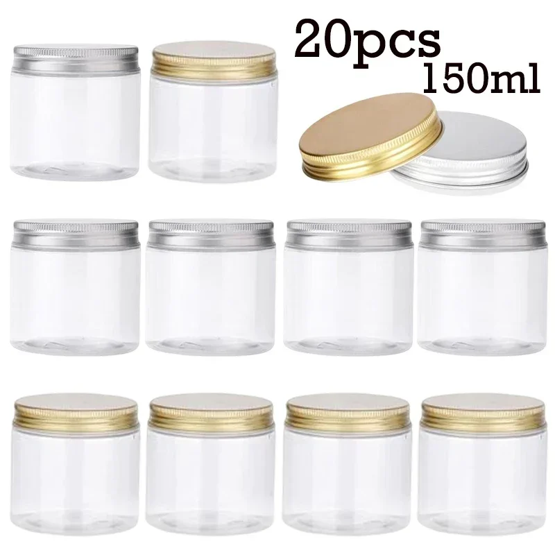 20 sztuk 150ml puste plastikowe przezroczyste słoiki z pokrywką pojemniki kosmetyczne do makijażu butelka podróżna krem ​​do twarzy pojemnik na próbki słoik do przechowywania