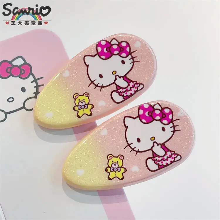 2Pcs Sanrio Cute Mini Hairpin Hello Kitty Kuromi Pacha Skinny Flash Children Hair Bangs Clip Cartoon Cute Baby Hairpin Girl Gift