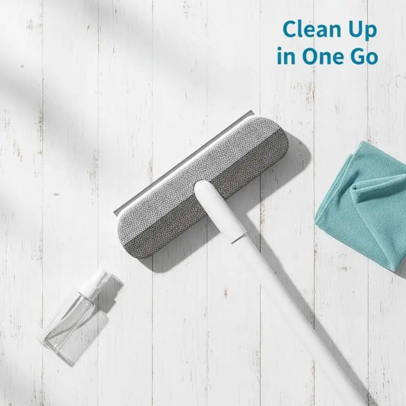 2 in 1 Window Cleaning Brush Pet Hair Remover Retractable Double Rod Portable Cleaner for Home Car Window Sofa Fur Removal