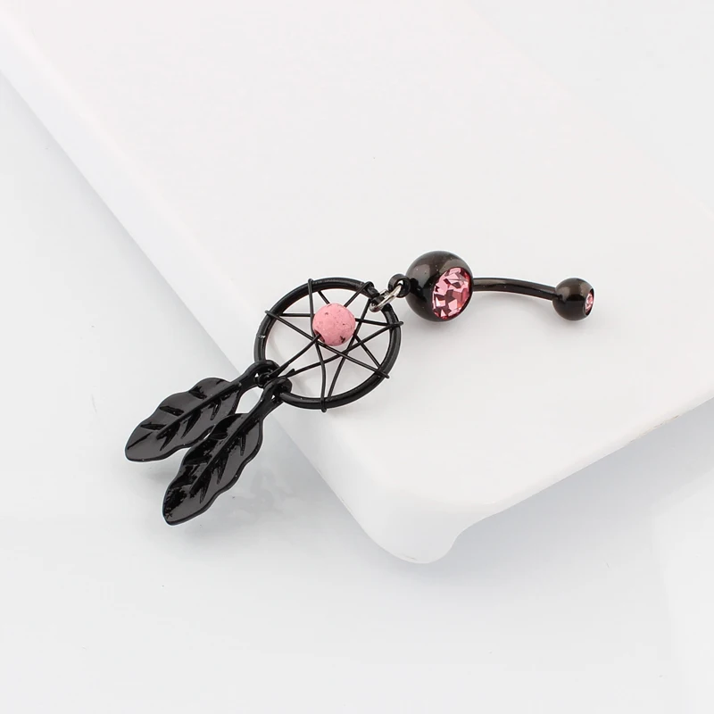 Beautiful black Dream catcher Navel ring fashion body piercing jewelry belly bar 14G 316L surgical steel bar Nickel-free