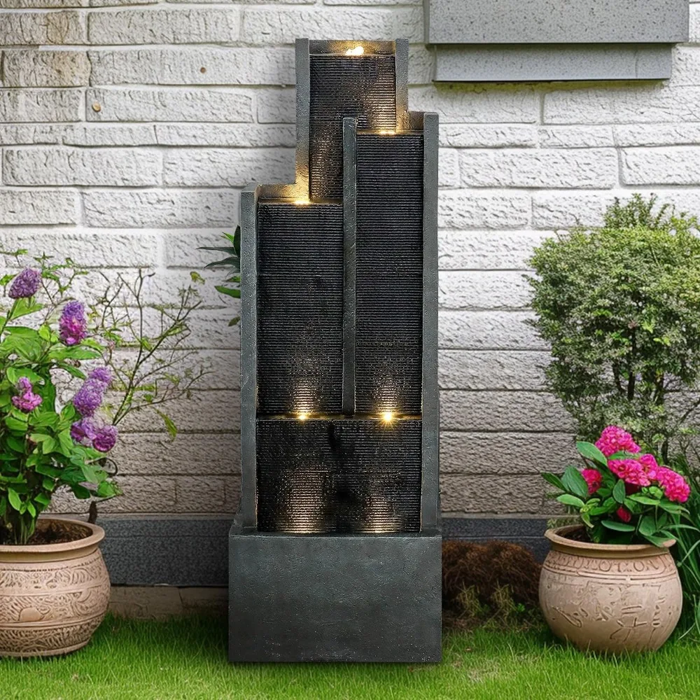 4-Tier Modern Cascading Indoor/Outdoor Fountains and Waterfalls with LED Lights - 50.7