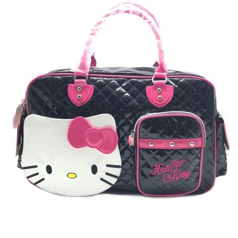 Hello Kitty Travel Bag Anime Girl Handbag Sanrio Duffle Bag Women Gift Kawaii Portable Crossbody PU Glossy Travel Bag Wholesale