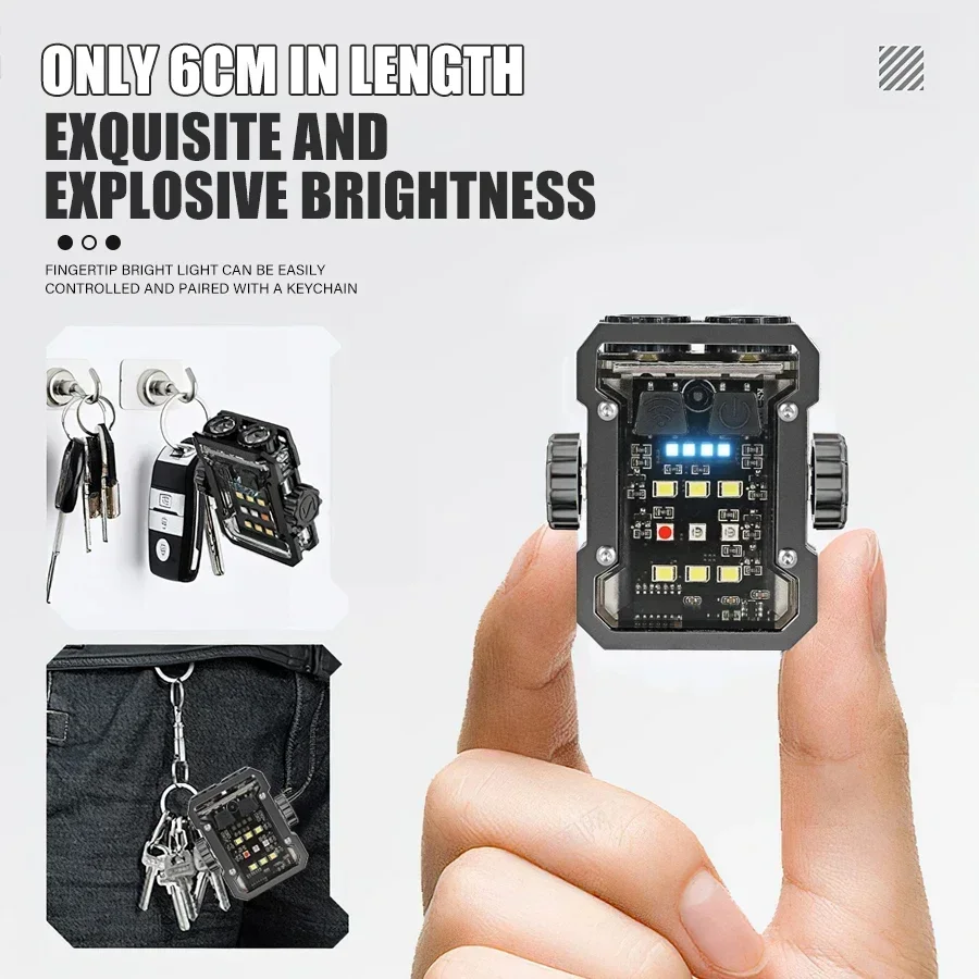 Mini LED Keychain Light Portable Magnetic EDC Flashlight Outdoor Camping Fishing Emergency Work Hat Clip Lamp With FingertipGyro