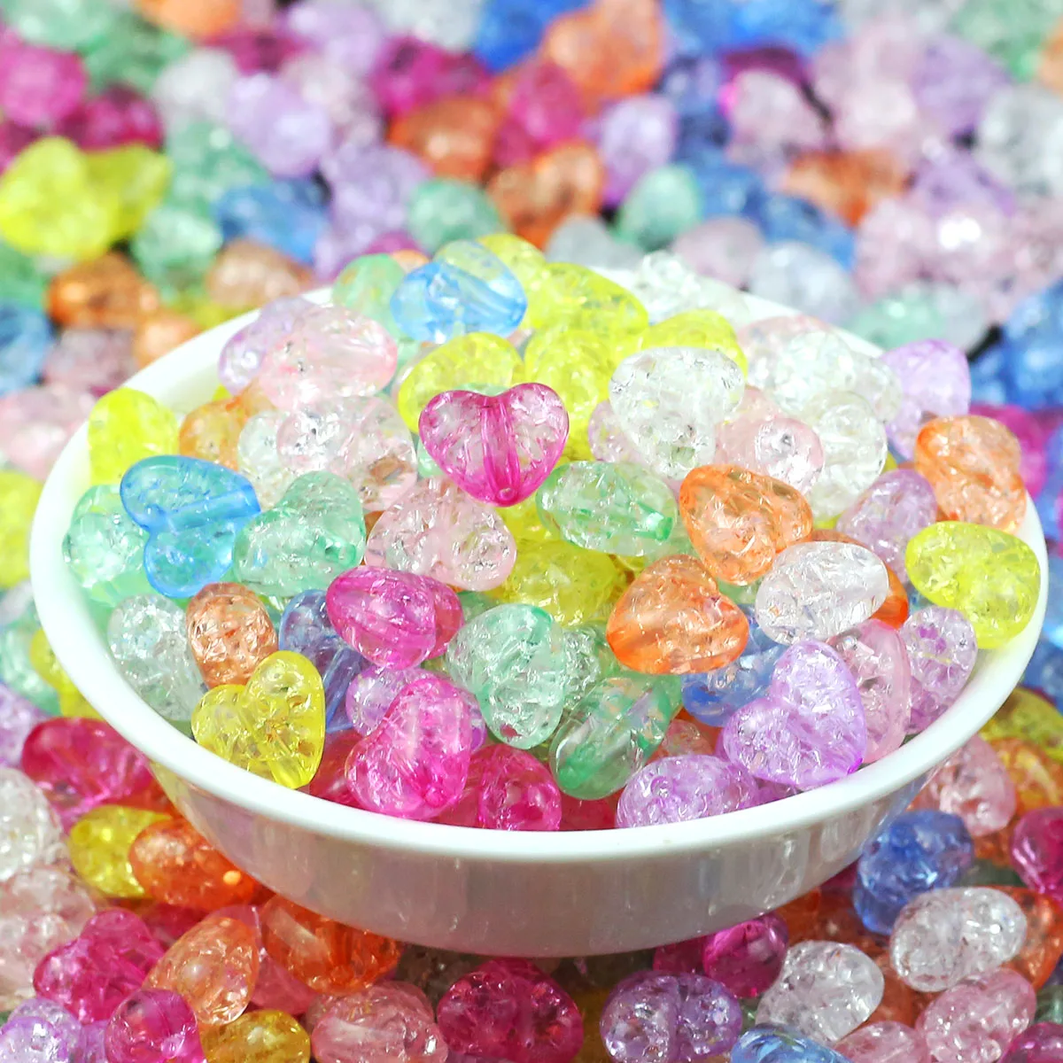 7×10mm 50pcs Multicolor Mixed Translucent Acrylic Heart Bead Loose Spacer Beads For Jewelry DIY Bracelet Earrings Accessories