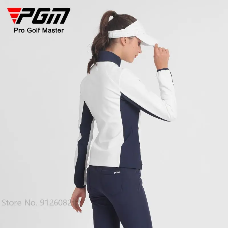 PGM Female Sports Outwear Long-sleeve Warm Golf Jackets Women Windproof Golf Tops Stand Collar Windbreaker Full Zipper Coat S-XL