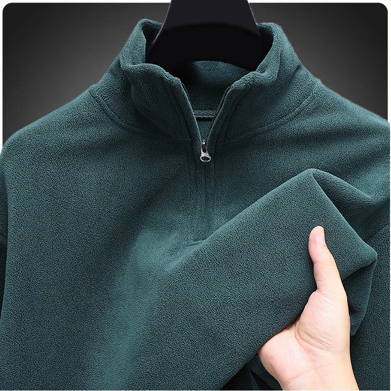 New 2025 Autumn Winter Thicken Warm Men's Sweatshirt Zipper Neck Pullover Quality Polar Fleece Soft Shell Jackets Men Clothing