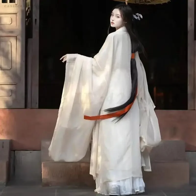 الجنية الصينية Hanfu المرأة رشيقة خمر الملابس تأثيري حلي الأميرة الزي البدلة Weijin فستان شرقي تقليدي أبيض #5