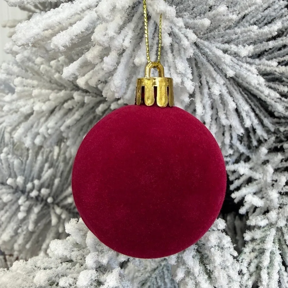 42/44pcs Flocked Christmas Ball Ornament Set Gift Box 3/4/5cm Christmas Baubles Christmas Tree Hanging Balls Velvet Wine Red