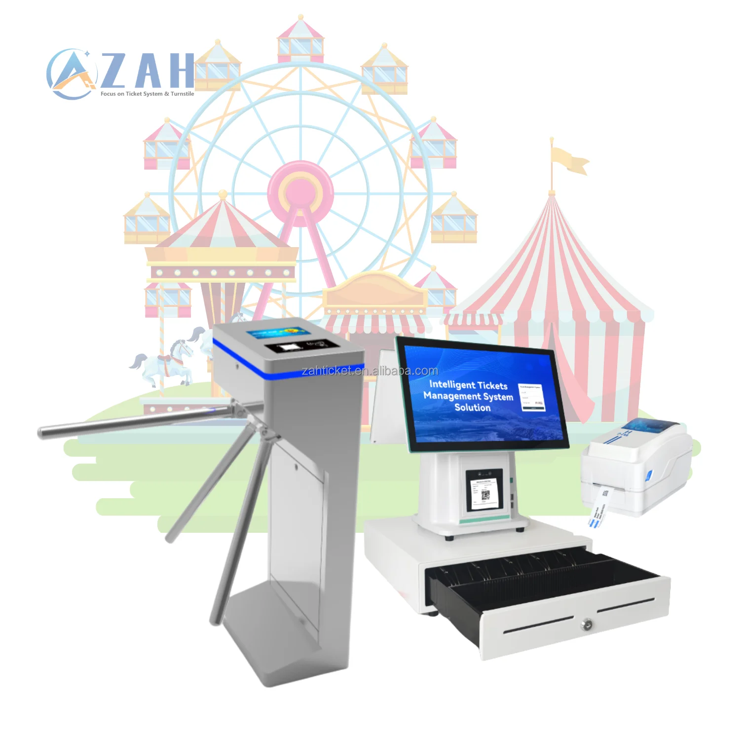 

ZAH Pedestrian Passage Access Control RFID Card Swipe QR Code Tripod Turnstile Amusement Park Ticketing System