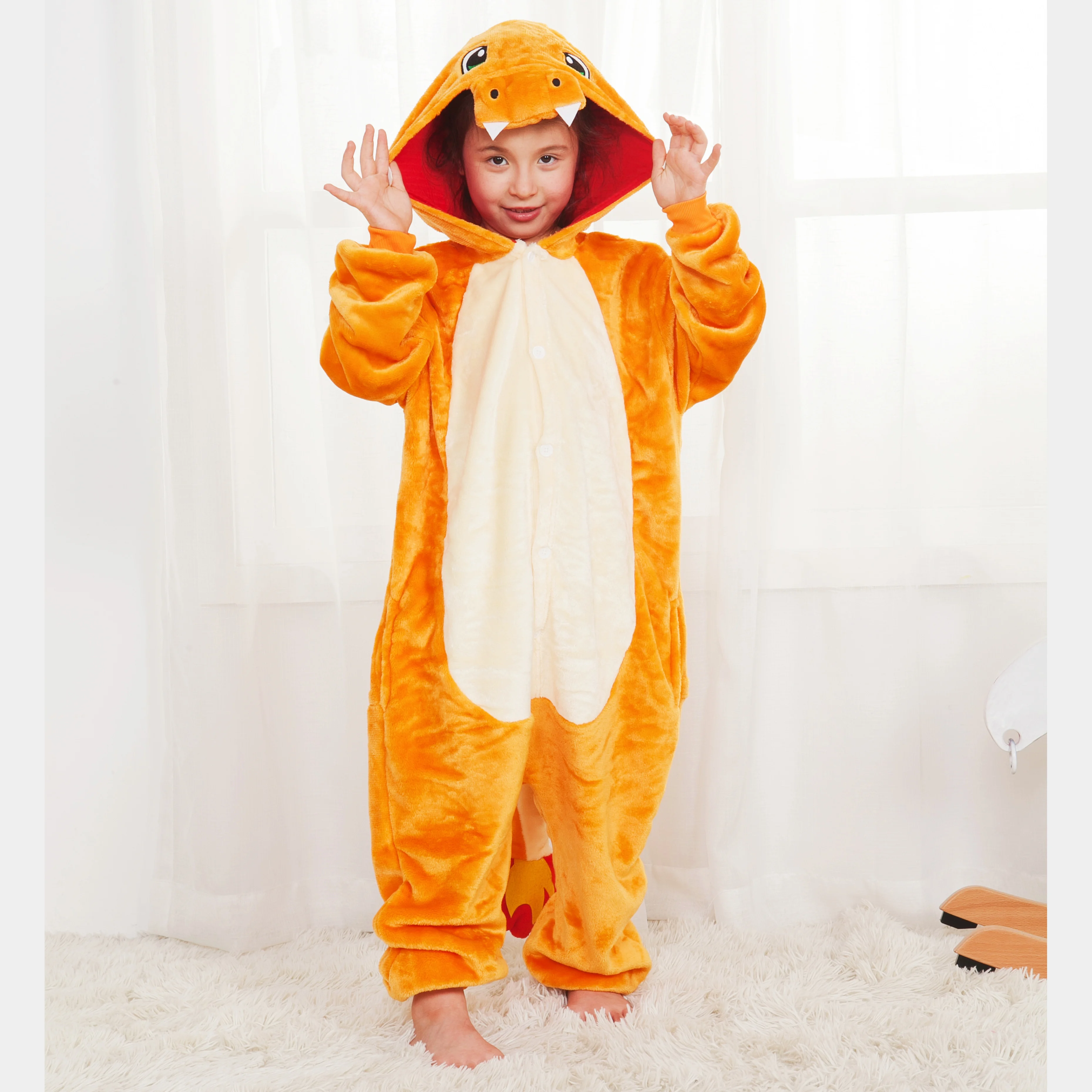Kids Kigurumi Fire Dragon Cartoon Onesies Children Animal Pajamas Jumpsuit Halloween Christmas Girls Boys Anime Cosplay Costumes