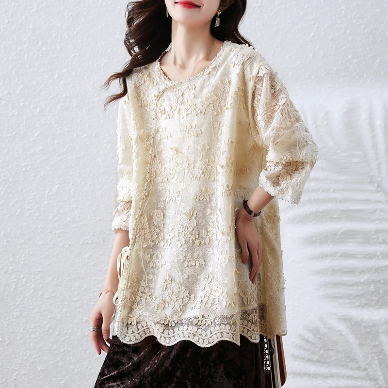 

Ele китайский Sle для похудения irt для женщин весна осень новый Sle роскошный легкий длинный све круглый Ne средней длины