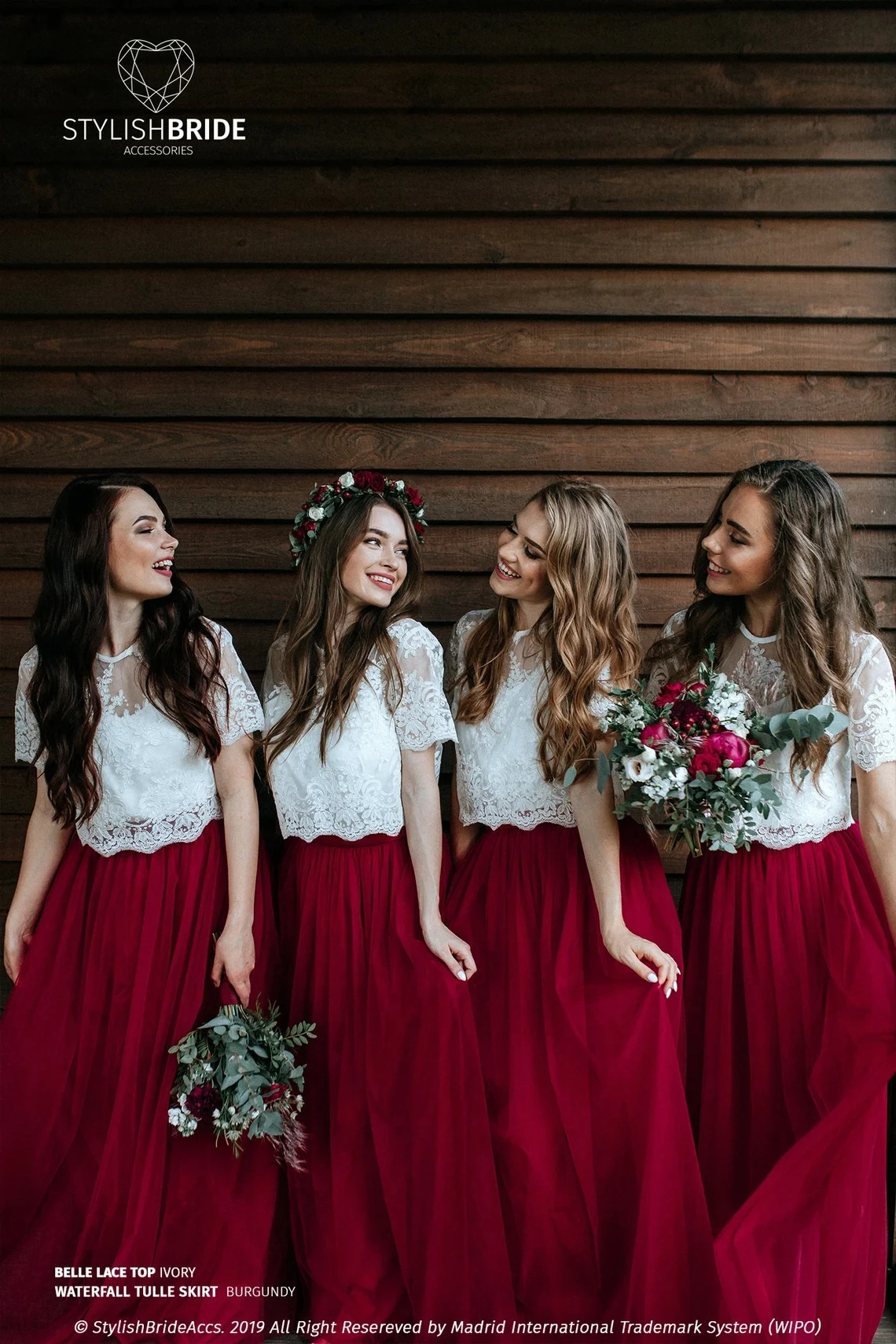 FATAPAESE Elegant Bridesmaids Dress Bohemia Boho Burgundy Summer Women Gowns Tulle Gown And Belle Lace AppquliesTops And  Skirts