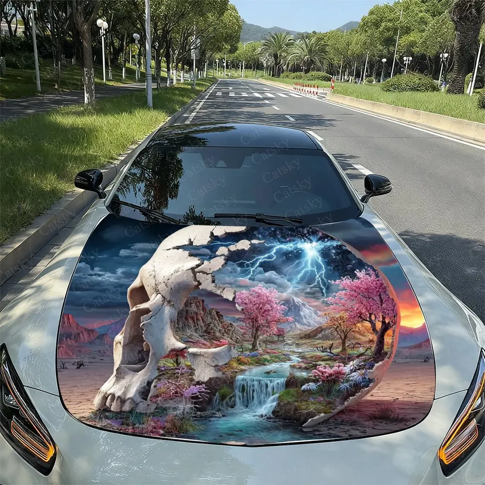 

Наклейка на капот автомобиля с рисунком черепа Fusion, водонепроницаемая самоклеящаяся износостойкая пленка из ПВХ, специально для грузовика и седана