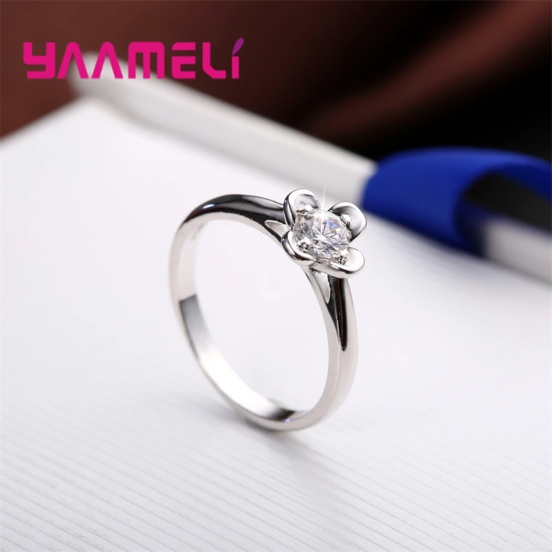 925 Sterling Silver Promise Jewelry Flower Cubic Zirconia Charms for Women Lady Wedding Engagement Ring