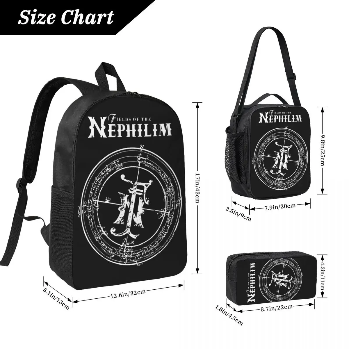 Fields Of The Nephilim Backpack Student Boys Girls BookBag School Bag Laptop Shoulder Bags 3ps Insulated Lunch Bag Pencil Case