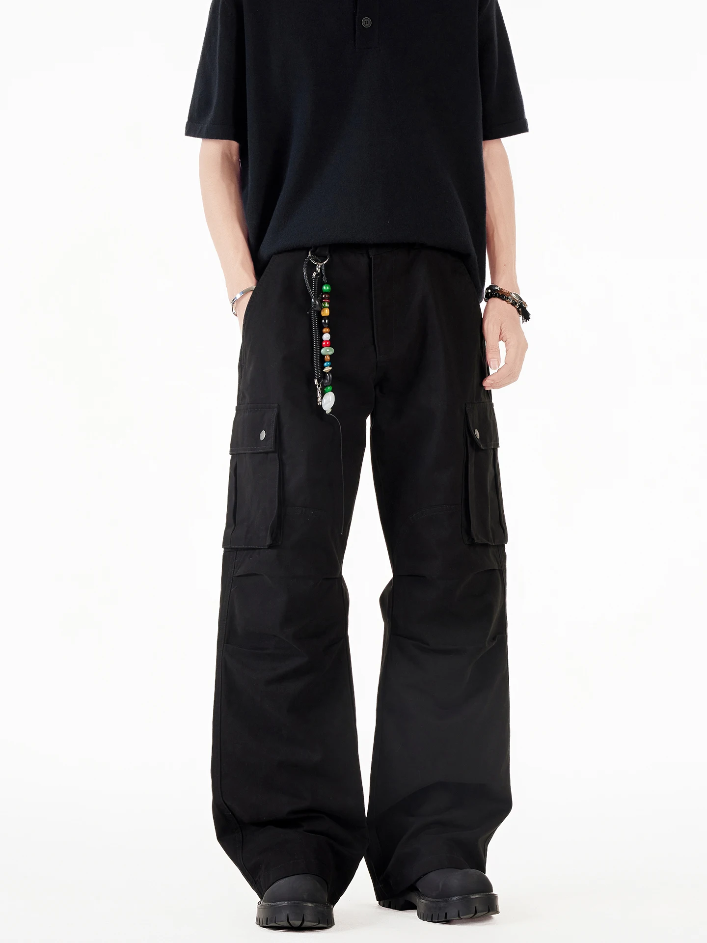 American Retro Waed Canvas Work Trousers Men's Summer Loose Wide Leg Casual Pants Multiple kets Pleated Straight Cut