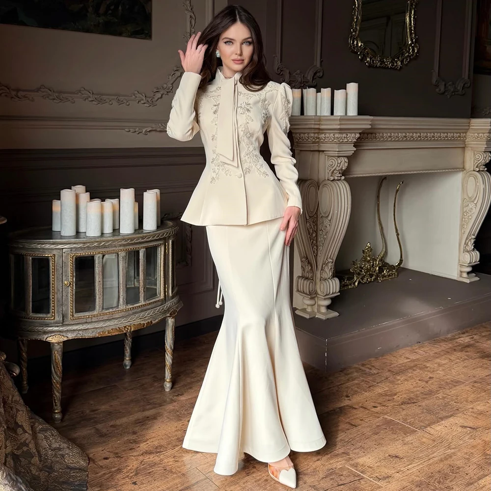 

Customize Elegant Wedding Guest Dress Applique High Column Long Sleeves Formal Party Gowns for Women Mermaid Evening Dress Maxi