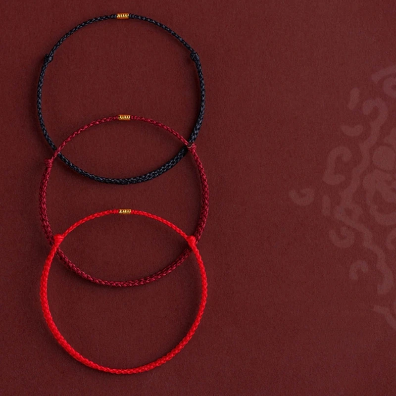 Fashion Handmade Gold Color Beads Red Rope Lucky Bangles Length Adjust Circle Charm Bracelets for Women Men Lovers\' Gift
