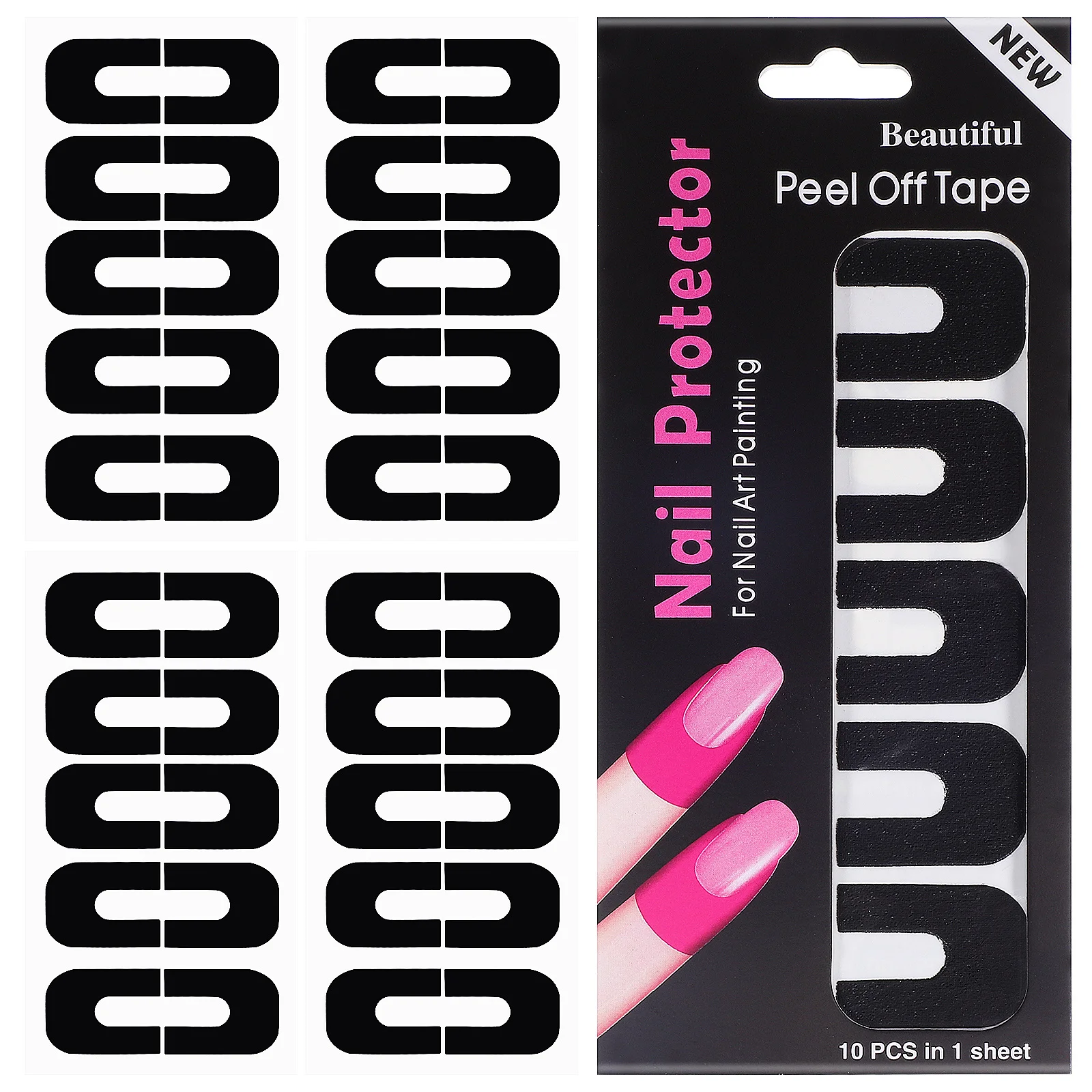 100 hojas de pegatinas protectoras de uñas, cubierta protectora de esmalte de uñas en forma de U de silicona suave negra, protector de dedos de esmalte de Gel antideslizante