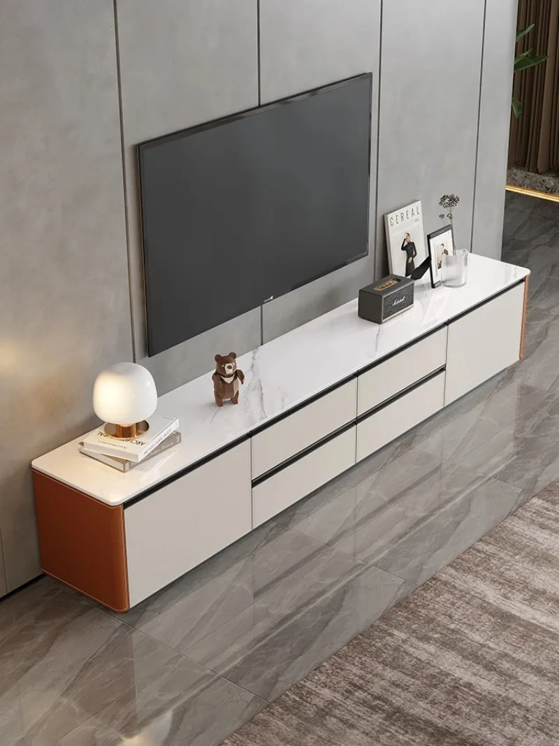 Minimalistischer TV-Schrank im cremefarbenen Stil, moderne kleine Wohnung für den Haushalt, Unterschrank für das Wohnzimmer, hochwertiges, leichtes Luxus-Sattelleder