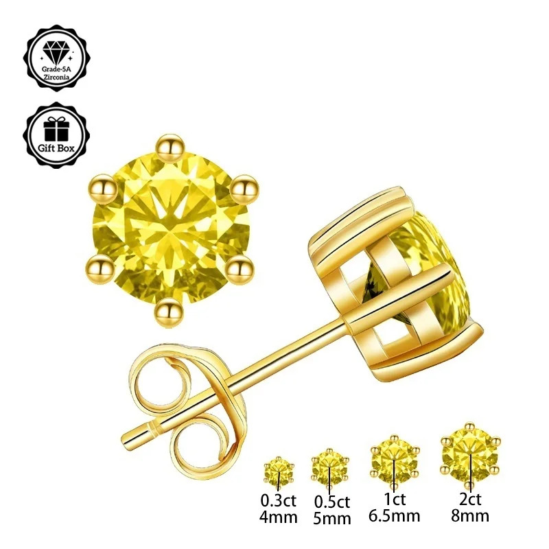 

LAMVOICE jewelry for women/stud earrings with 0.6-4 carat Golden yellow zirconia Hypoallergenic earrings christmas gift for