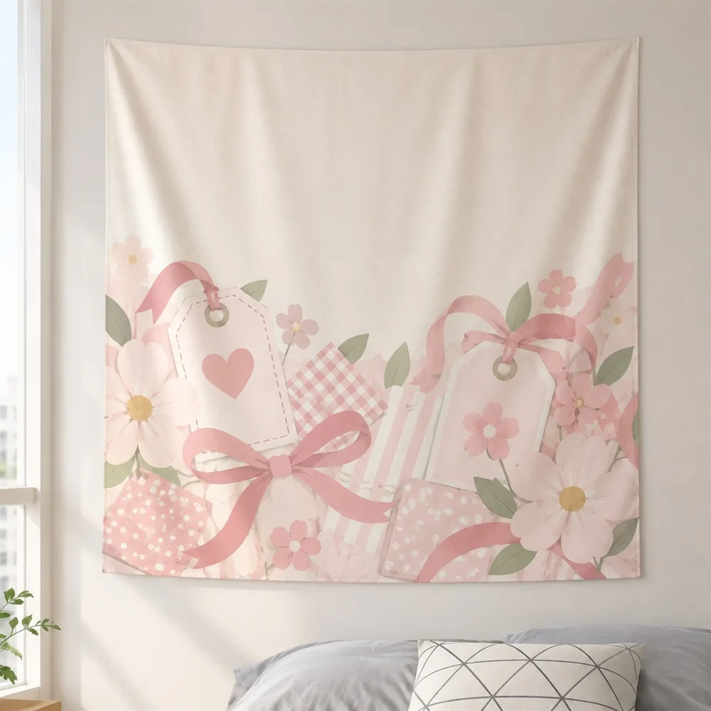 VIKAMA Tag and Ribbon Collage Tapestry Wall Hanging, Collage Wall Decor Tapestries for Living Room Bedroom Entryway Dining Room