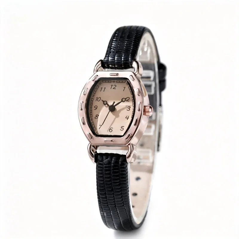 Retro Barrel Shaped Women's Quartz Watch Niche Light Luxury High End Leather Strap Ladies Wristwatch Ideal for Daily Wear School