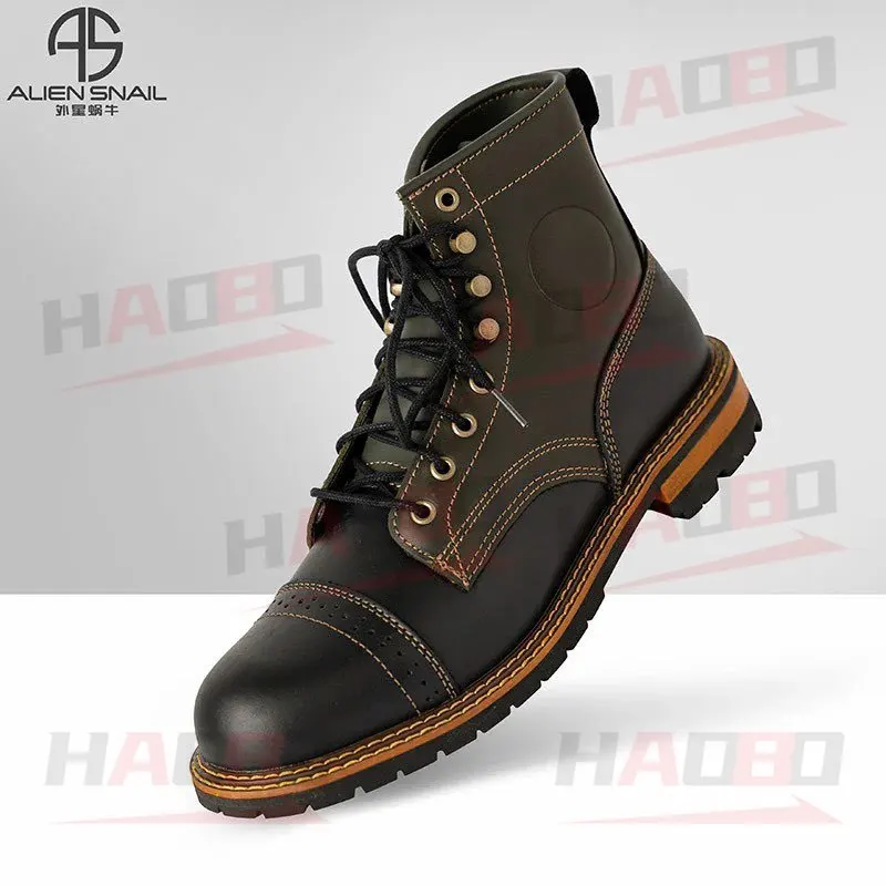 

Мужские кожаные ботинки ALIEN SNAIL из воловьей кожи, повседневные высокие ботинки в стиле ретро, рабочая обувь, мотоботы, удобные для ходьбы