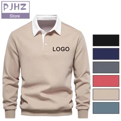 High-quality Cotton Long-sleeved Polo Shirts Lapel Thickened Sweater Fashion Casual Mens Sweatshirts Customized Logo Print 2024