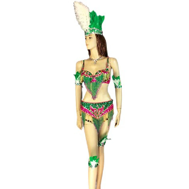 Brazilian Samba Women Belly Dance Costume Set Adult Samba Queens Rio Carnival Costume Outfit Showgirl Dancer Wear