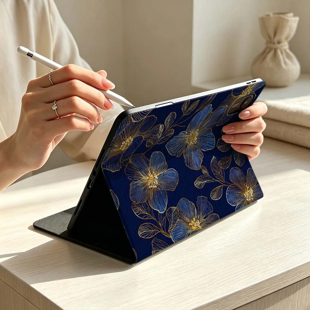 Art Gold Thread Flower Pattern For Xiaomi Mi 8 7 6 5 Mini Ultra Pro Redmi Pad Pro SE 2 Poco Pad Soft Pen Tray Tablet Case
