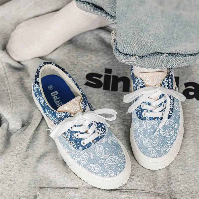 

New Arrival Girls Blue Floral Canvas Sneakers Casual Lace-Up Tenis School Student Trainers Outdoor Sport Shoes