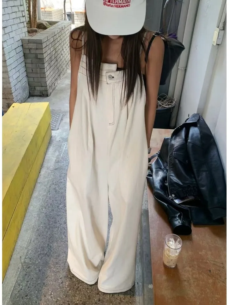 

Vintage Agel One Button Strap Denim Jeans Women Summer New Small Versatile Wide Leg Casual Long Pants