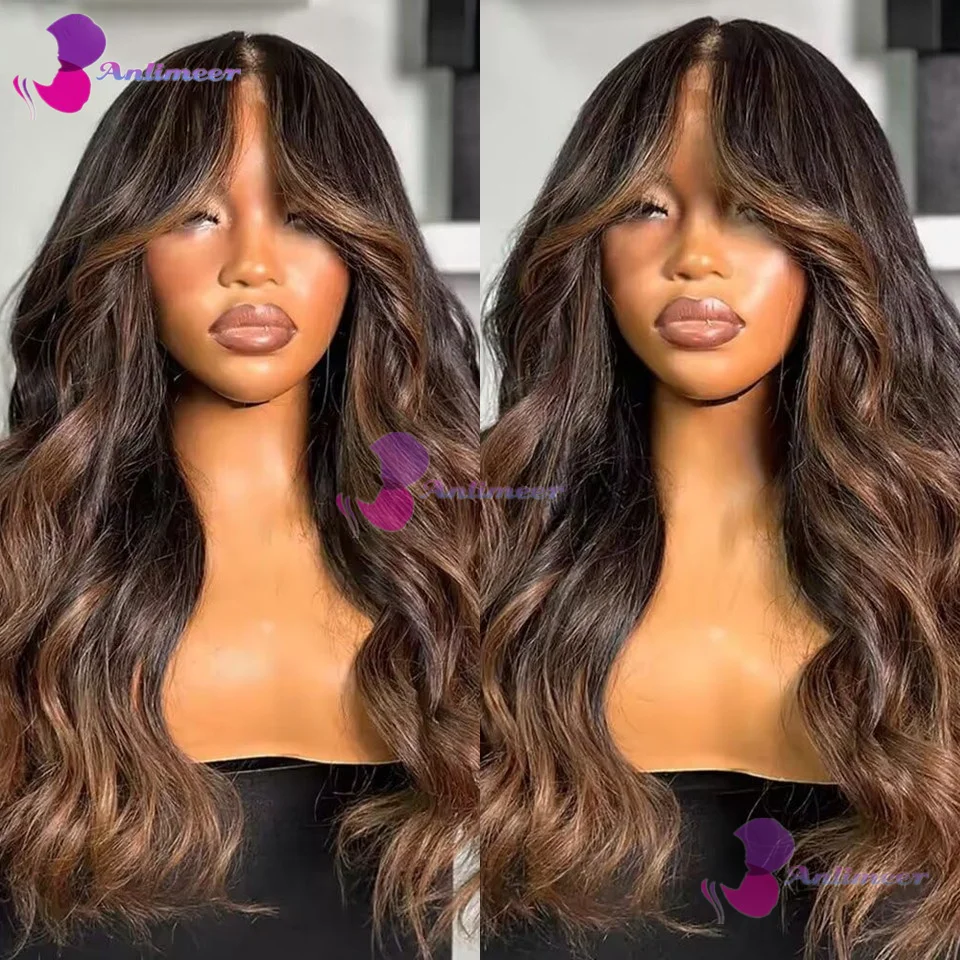 

Long Body Wave Highlight Glueless Brown Dark Blonde Human Hair 13x4 Silk Base Lace Front Wigs Natural Hairline Full Lace Wigs