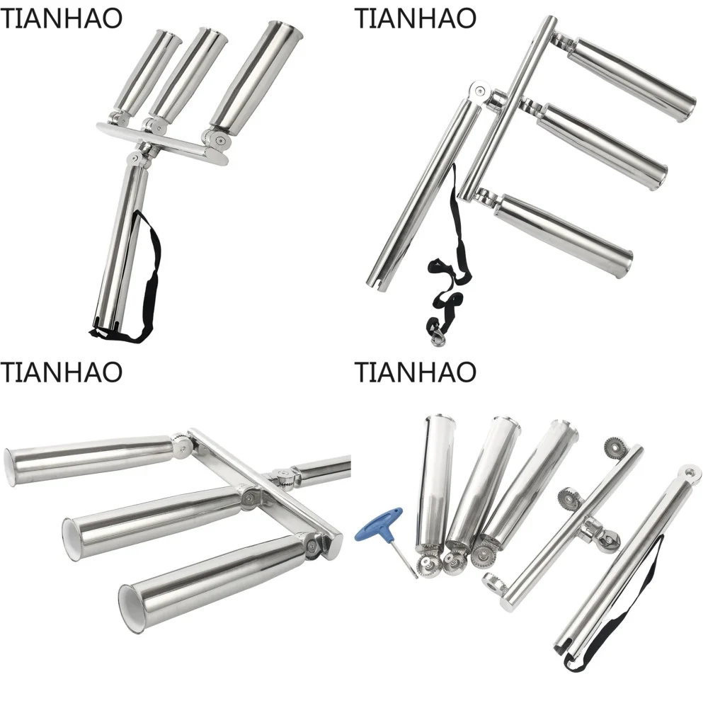 Aishuo Stainless Steel 3-Tube Fishing Rod Holder with Universal Swivel Mount Marine Yacht Hardware Accessory