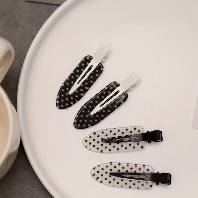 4/8pcs Vintage Black White Dot Duckbill Hair Clips, Water Drop Alligator Barrettes, Simple Side Bangs Hair Pins for Women Daily